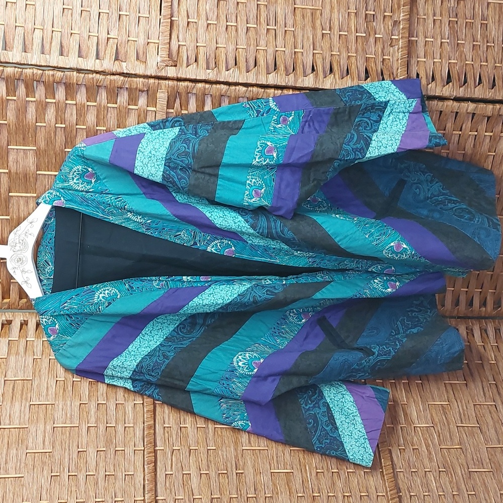 Vintage Hand Crafted Quilted Purple &  Teal Coat / Kimono / Layering Piece